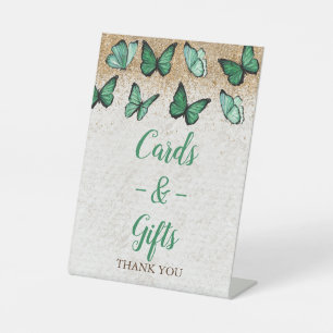 Vintage Green Gold Butterfly Cards and Gifts Pedestal Sign