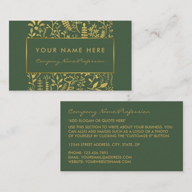 Vintage Green & Gold Foil Leaf Effect Business Card (Front/Back)
