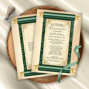 Vintage Green Gold Scroll Elegant Quinceañera Invitation