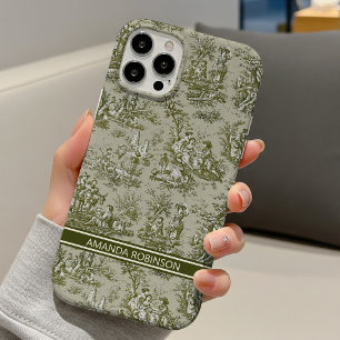Vintage Green Grey French Country Toile de Jouy iPhone 16 Case