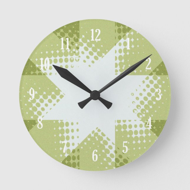 Vintage green halftone star round clock (Front)