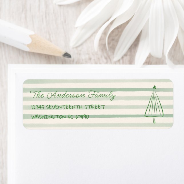 Vintage Green Hand Drawn Christmas Tree Address (Insitu)