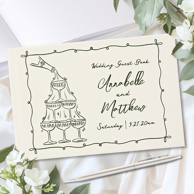 Vintage Green Hand Drawn Wedding Guest Book (Vintage Green Hand Drawn Wedding Guest Book)