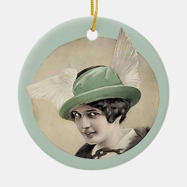 Vintage Green Hat Ceramic Ornament (Front)