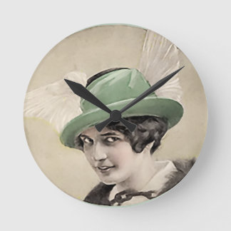 Vintage Green Hat Round Clock