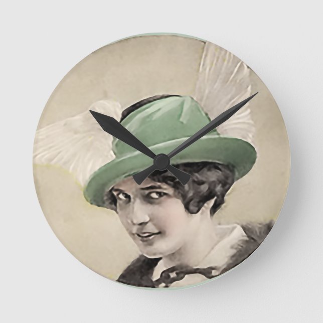 Vintage Green Hat Round Clock (Front)