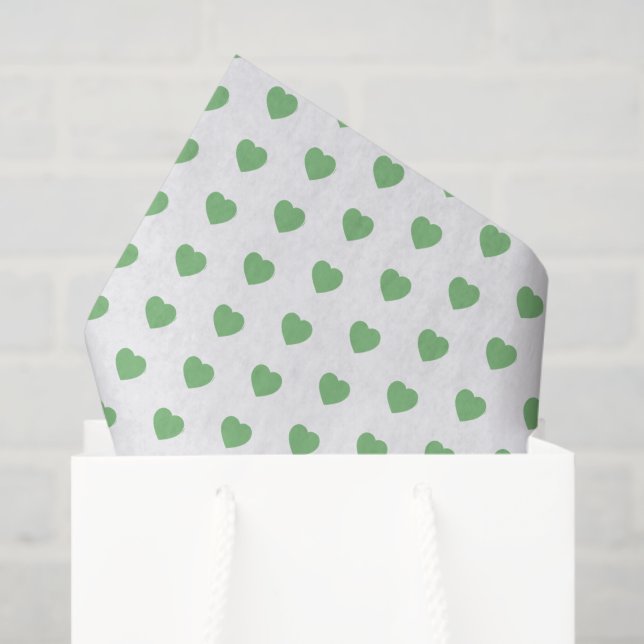 Vintage Green Hearts on White Tissue Paper (Gift Bag)