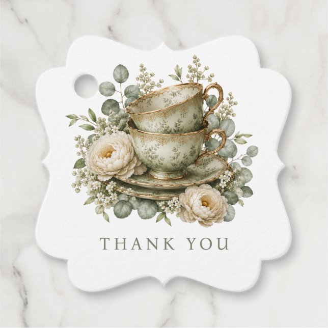 Vintage Green High tea Favour Tag (Front)