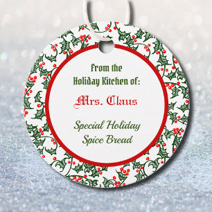 Vintage Green Holly with Red Berries Custom Tag