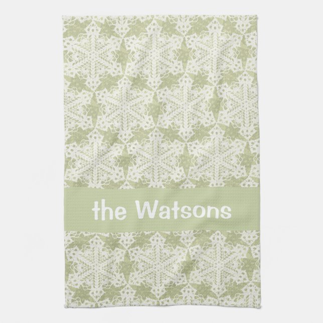 Vintage Green Lace Snowflake Tea Towel (Vertical)