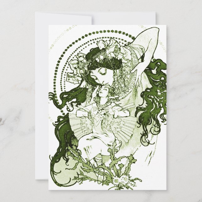 Vintage green lady art invitation (Front)