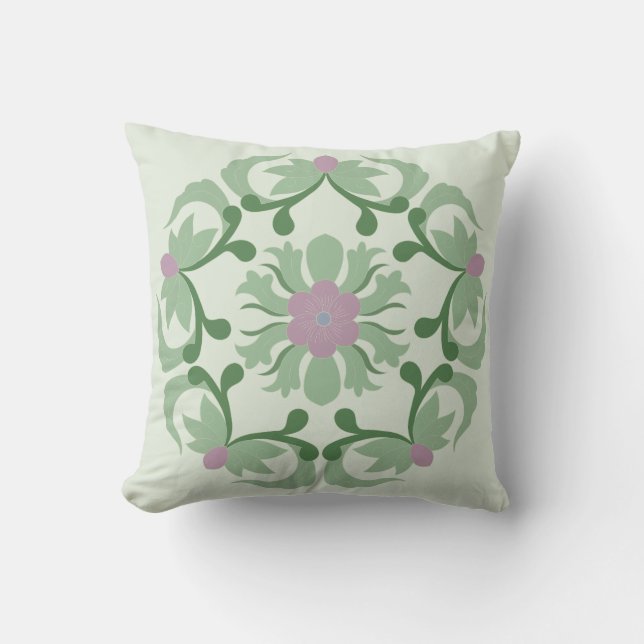 vintage green lotus pattern cushion (Front)