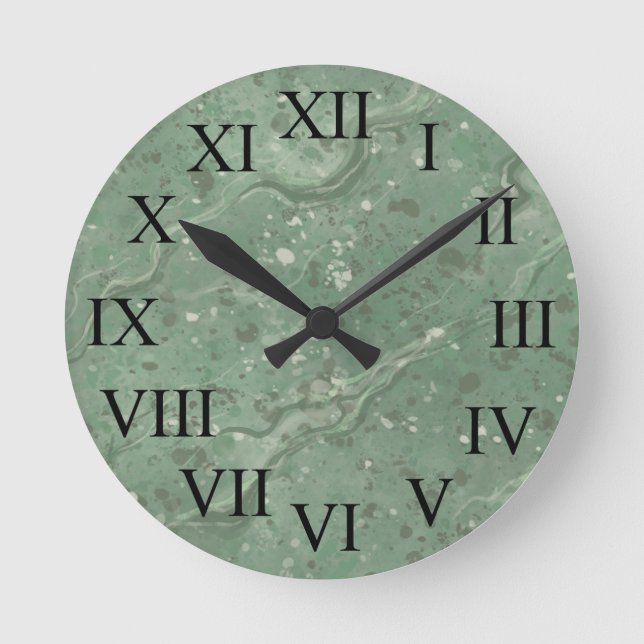 Vintage Green Marble Pattern Wall Clock (Front)