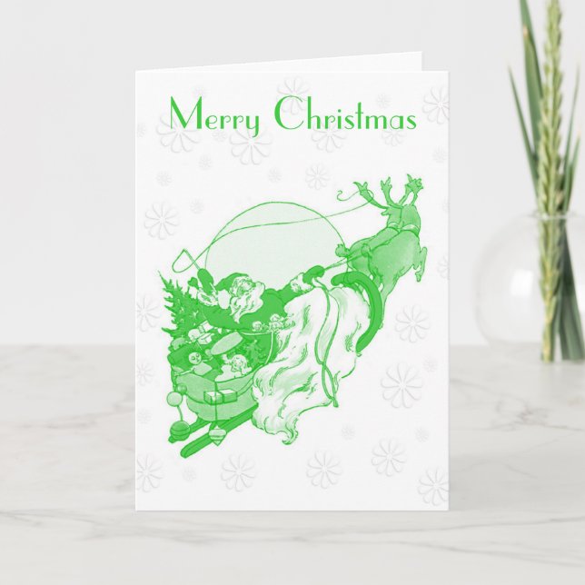 Vintage Green Merry Christmas Card (Front)