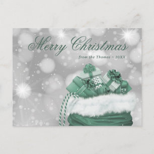 Vintage Green Merry Christmas Holiday Postcard