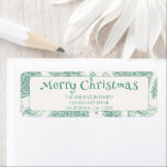 Vintage Green Merry Christmas Line Art Address<br><div class="desc">Elegant green Merry Christmas Line Art Holiday address label. With vintage green background of white line art eucalyptus leaves and berries. On retro vintage beige white background.</div>