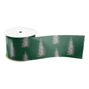 Vintage green minimalistic spruce merry christmas satin ribbon