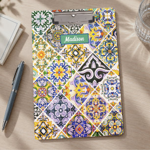 Vintage Green Moroccan Mediterranean Tile Pattern Clipboard