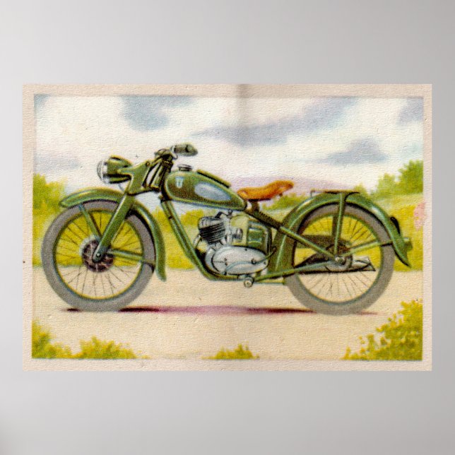 Vintage Green Motorcycle Print (Front)