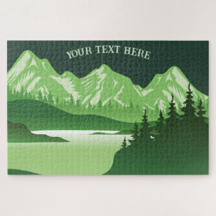 Vintage Green Mountain Lake Sunset Jigsaw Puzzle