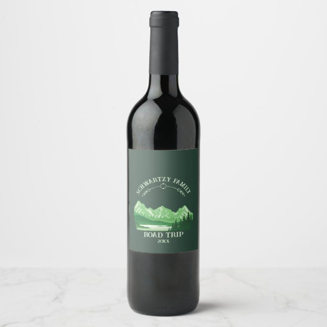 Vintage green Mountain lake Sunset Wine Label (Front)