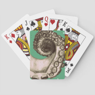 Vintage Green Nautical Octopus Tentacle Playing Cards