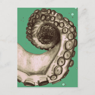 Vintage Green Nautical Octopus Tentacle Postcard