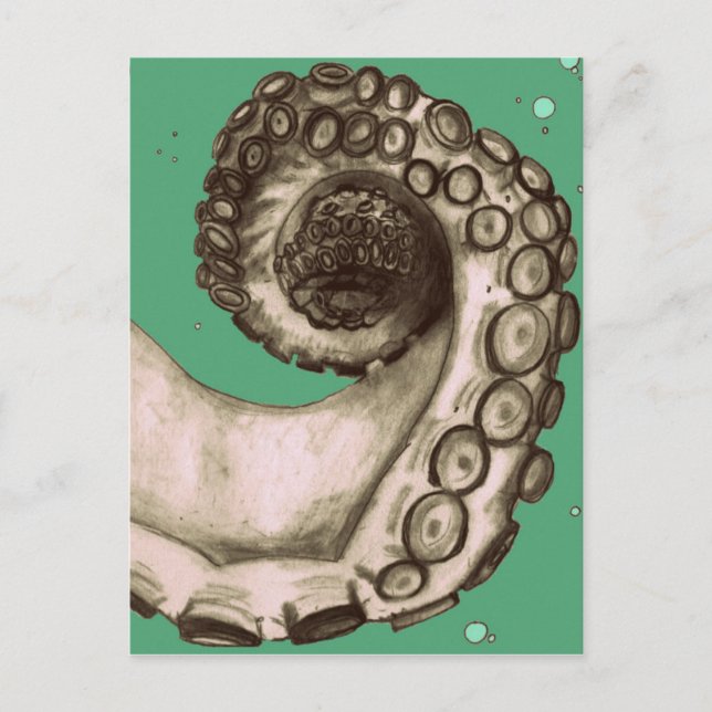 Vintage Green Nautical Octopus Tentacle Postcard (Front)