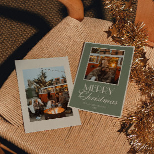 Vintage Green Old Money Classic Photo Christmas Holiday Card