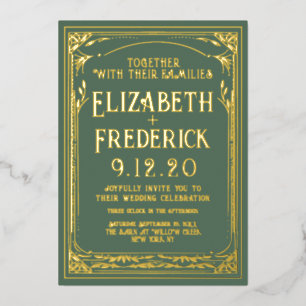 Vintage Green Old Print Wedding Invitation