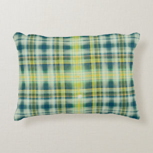 Vintage Green orange grey distressed plaid pattern Decorative Cushion
