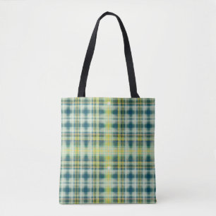 Vintage Green orange grey distressed plaid pattern Tote Bag