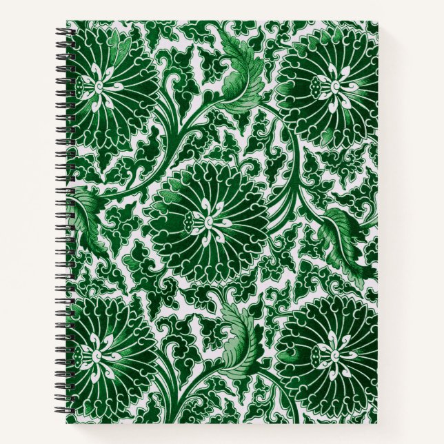 Vintage Green Ornamental Floral Pattern Notebook (Front)
