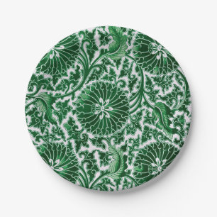 Vintage Green Ornamental Floral Pattern Paper Plate
