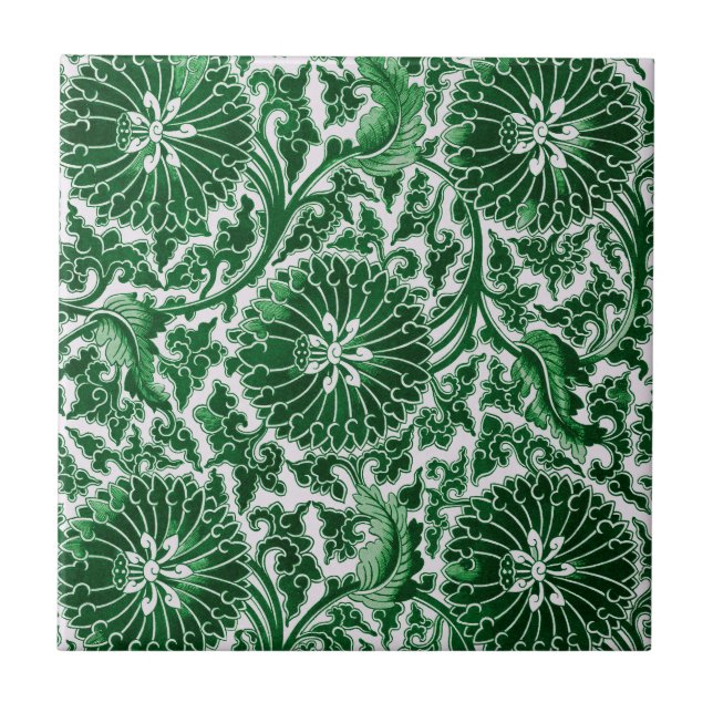 Vintage Green Ornamental Floral Pattern Tile (Front)