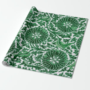 Vintage Green Ornamental Floral Pattern Wrapping Paper