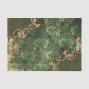 Vintage Green Ornate Floral Decoupage Tissue Paper