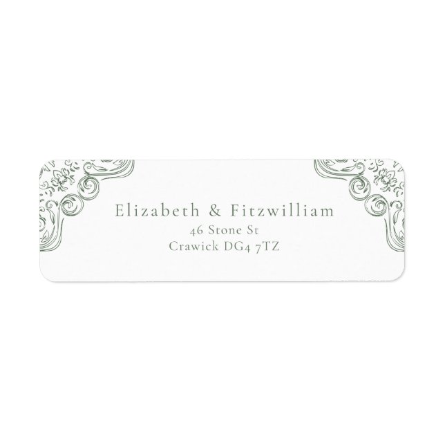 Vintage Green Ornate Frame Bordered Address Label (Front)