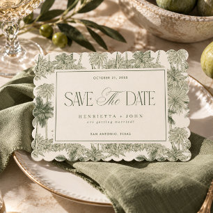 Vintage Green Palm Tree Toile De Jouy Wedding Save The Date