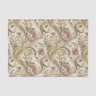 Vintage Green & Peach Floral Scroll Damask Design Tissue Paper