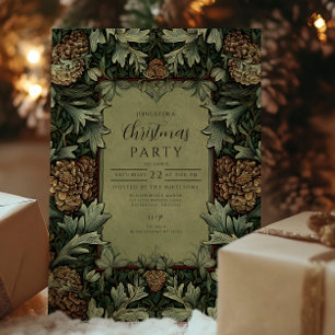 Vintage Green Pinecone Botanical Christmas Invitation
