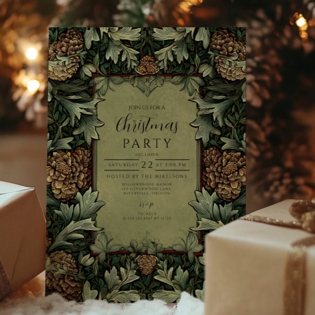 Vintage Green Pinecone Botanical Christmas Invitation (Creator Uploaded)