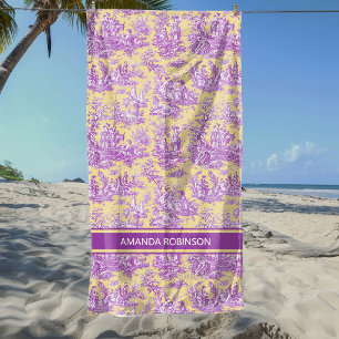 Vintage Green Pink French Country Toile de Jouy Beach Towel