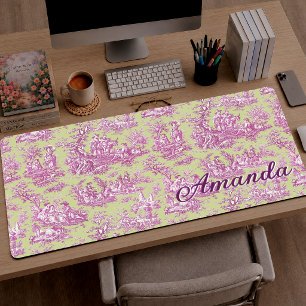 Vintage Green Pink French Pastoral Toile de Jouy Desk Mat