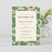 Vintage Green Pink Garden Floral Bat Mitzvah
