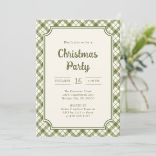 Vintage Green Plaid Christmas Party Invitation