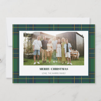 Vintage Green Plaid Family Photo Christmas Card