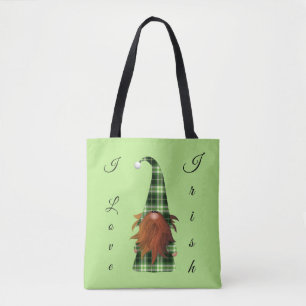 Vintage Green plaid St Patrick Gnome I love Irish  Tote Bag