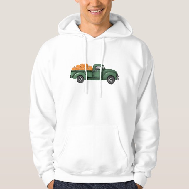 Vintage Green Pumpkin Harvest Truck Hoodie (Front)