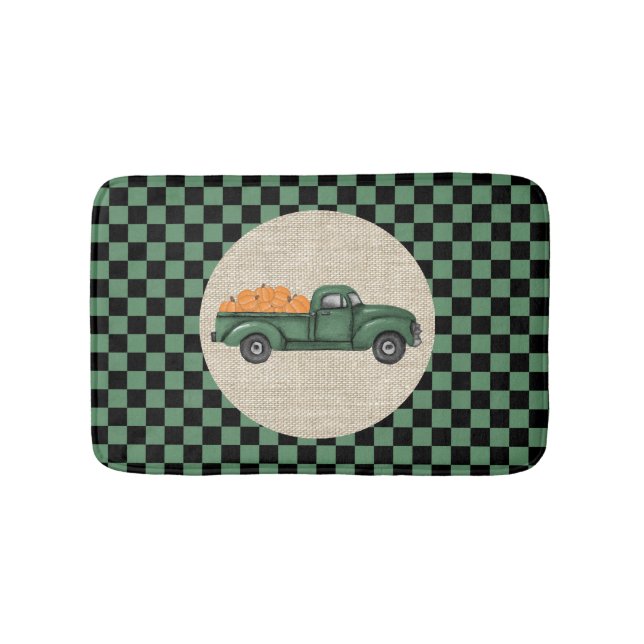Vintage Green Pumpkin Truck Bath Mat (Front)
